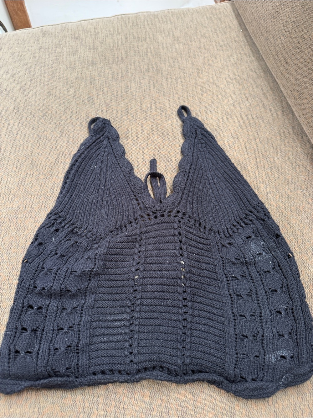 Free People Black Crocheted Knit adjustable strap Tank Top